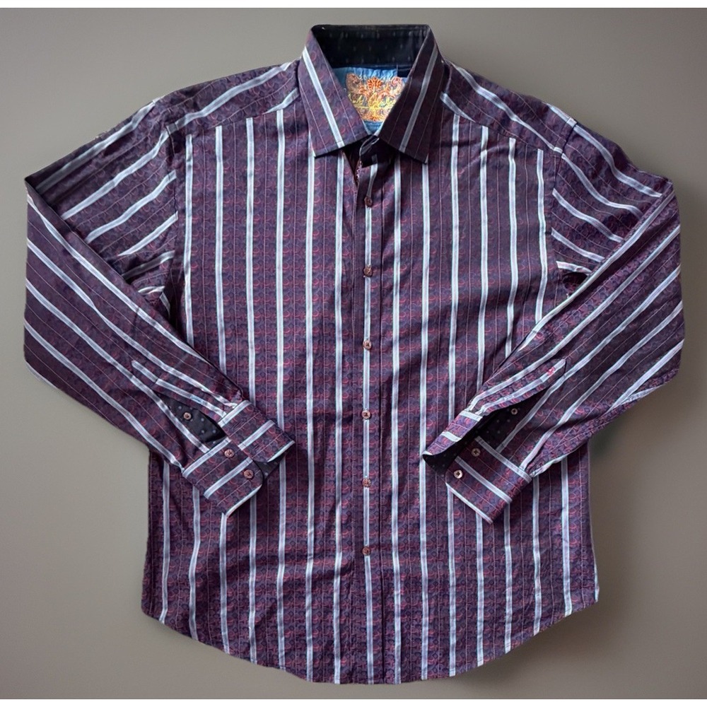 Robert Graham LS Button Down Shirt Embroidered Flip Cuff Geometric XL JBHS
